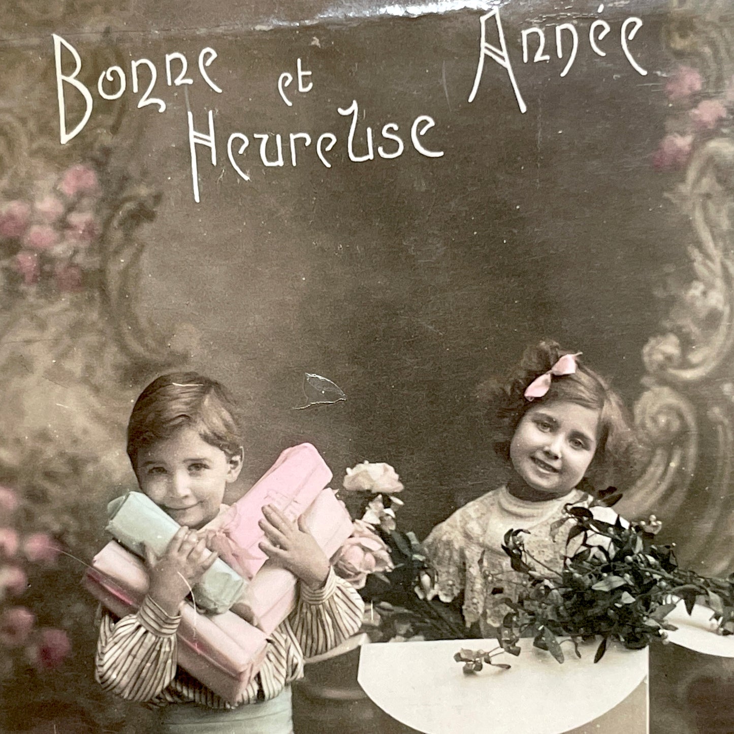 1910s - Antique French New Year Postcard - Vintage Children's Holiday Greeting Card - Happy New Year Ephemera Collectible Art