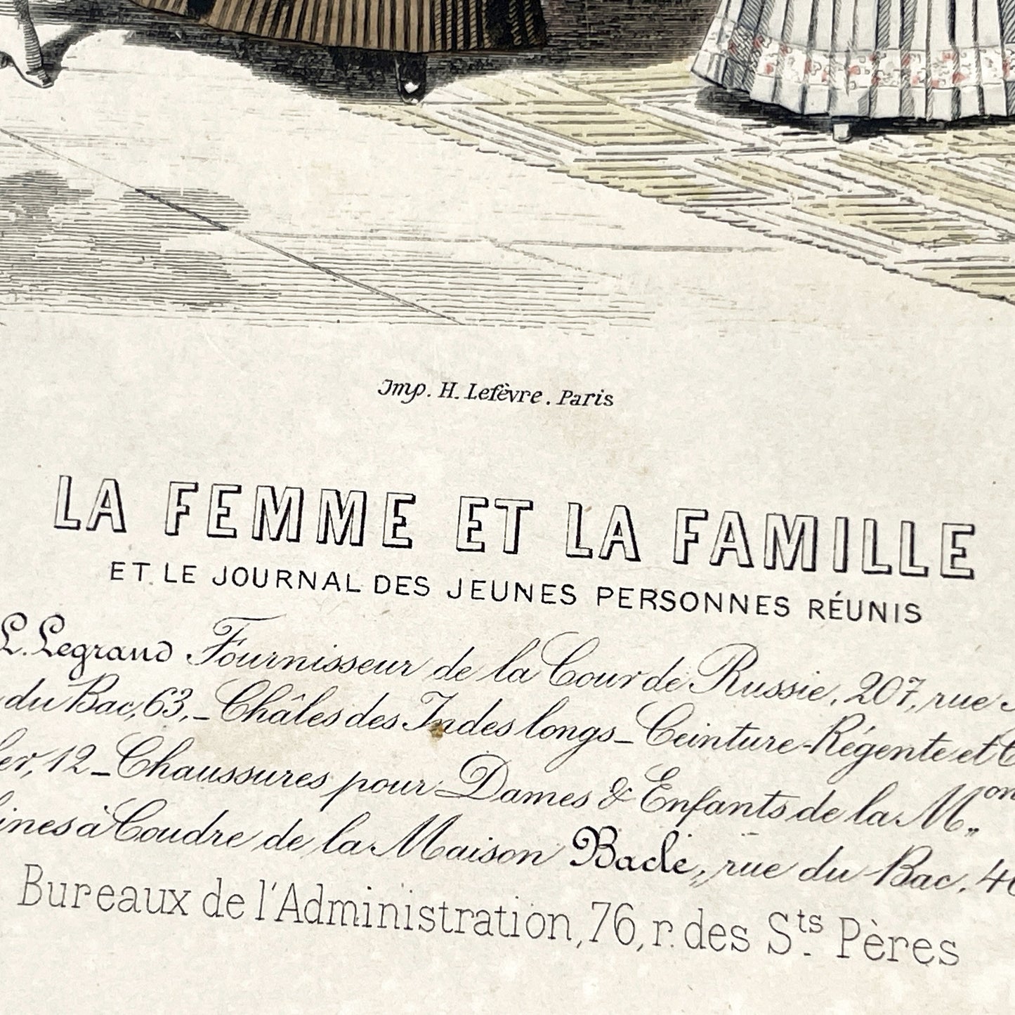 1880s - Original French Fashion Print - 'La Femme et la Famille' - Hand-Colored Victorian Era Apparel - Parisian Elegance and Child Style