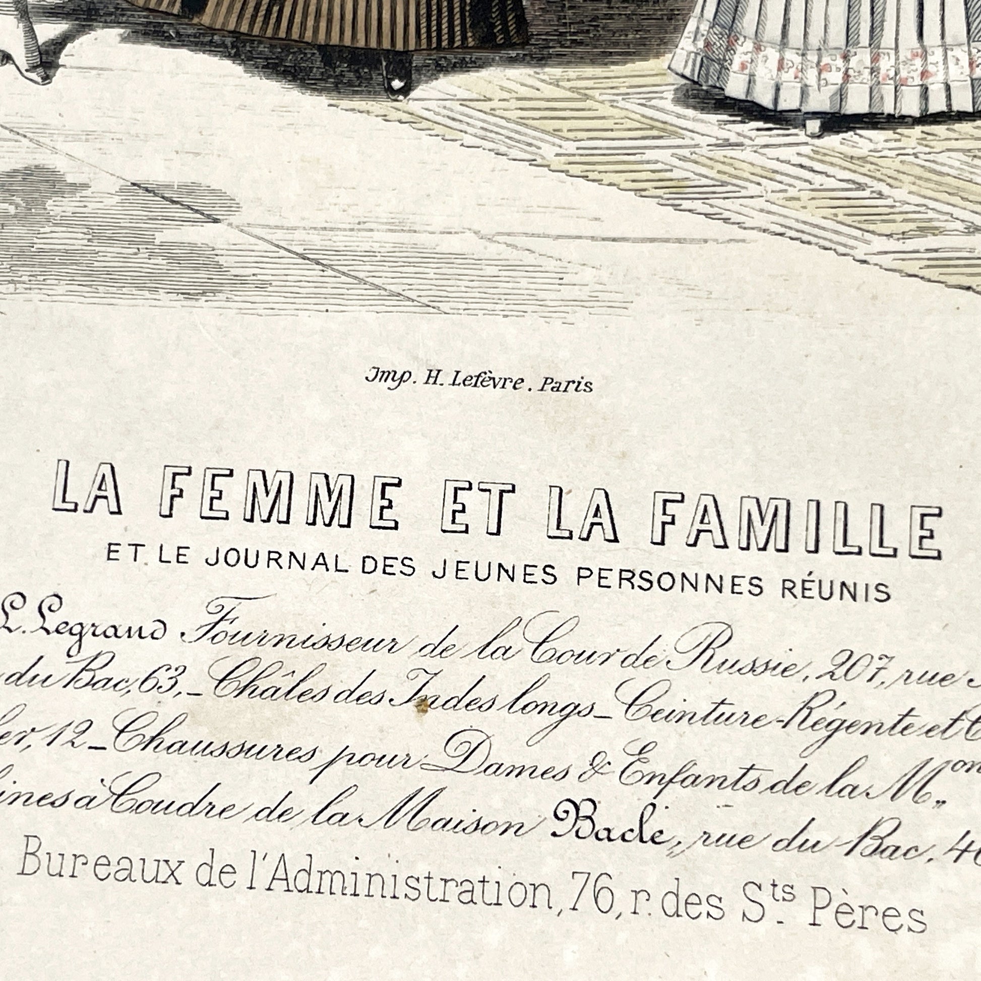 1880s - Original French Fashion Print - 'La Femme et la Famille' - Hand-Colored Victorian Era Apparel - Parisian Elegance and Child Style