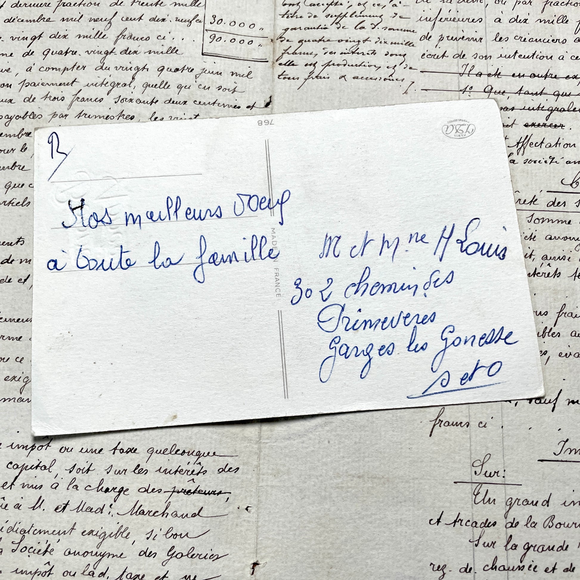 1950s - Vintage French New Year Postcard - Holly Berries Pine Branches Glitter - Antique Holiday Greeting Card