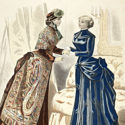 1880s - Antique French Fashion Plate - La Femme et la Famille Magazine - Victorian Women's Attire - Elegant 1883 Print - Parisienne Style