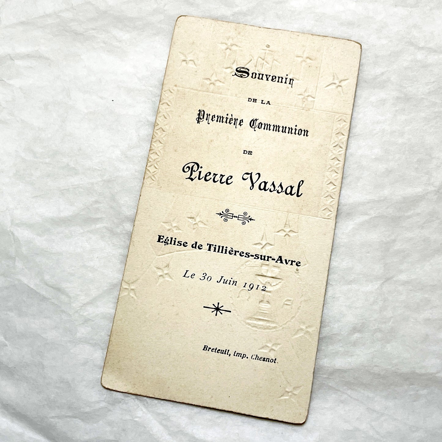 1910s - Antique First Communion Card - The Last Supper Scene - Gold Embossed - French Religious Ephemera - Collectible Prayer Card