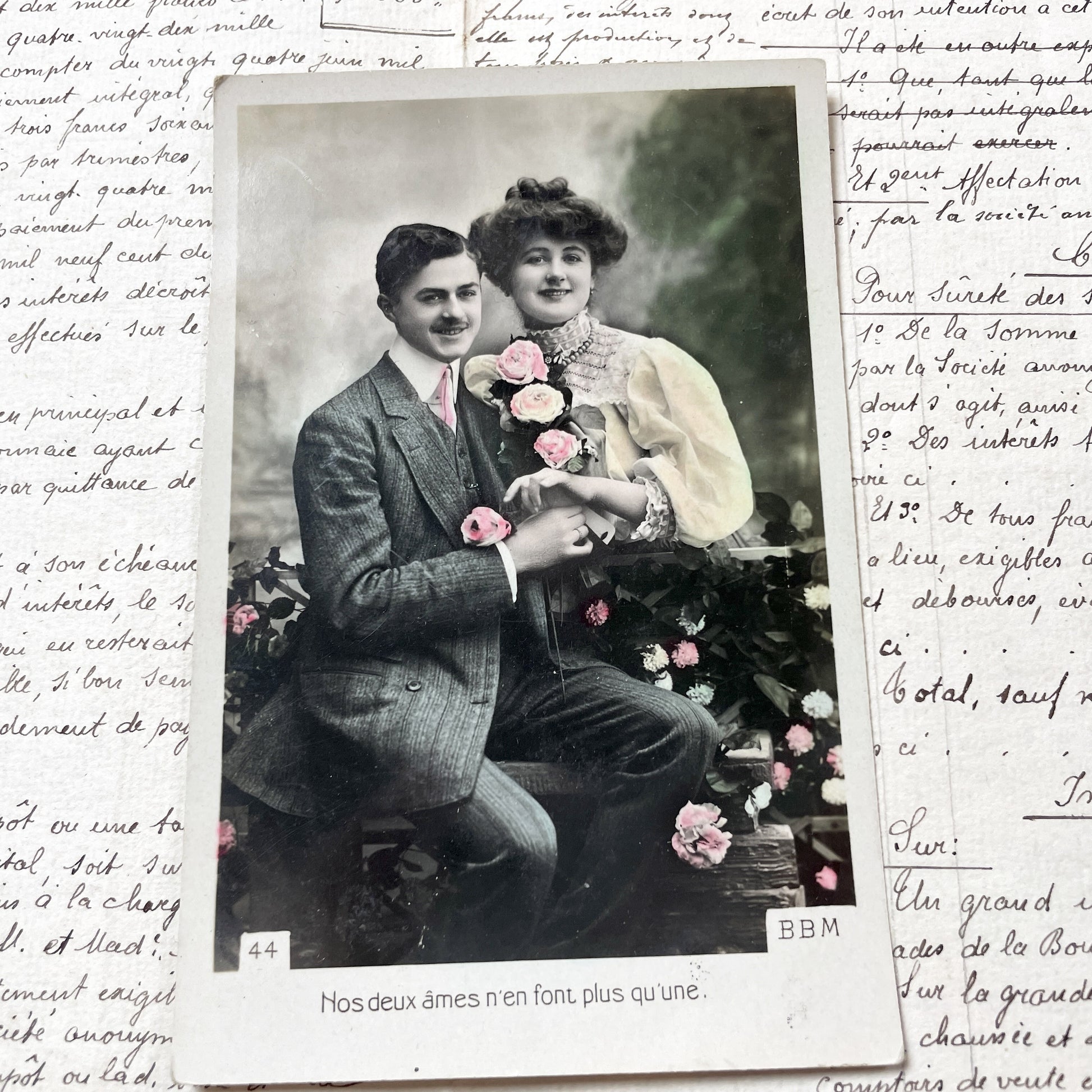 1900s - Vintage French Postcard - Romantic Belle Époque Couple - Hand-Tinted Photo - Love Message - Antique Ephemera Collectible Art