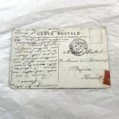 1900s - Vintage French New Year Postcard - Elegant Lady Flower Seller in City Park with Dog and Horse - Antique Ephemera Collectible