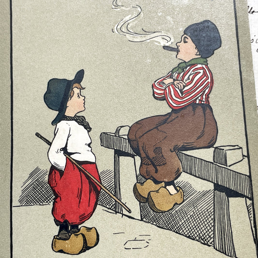 1910s - Vintage Postcard - Envy Cartoon - Children In Clogs - Humorous Dutch Illustration - Ethel Parkinson Art - Collectible Old Card