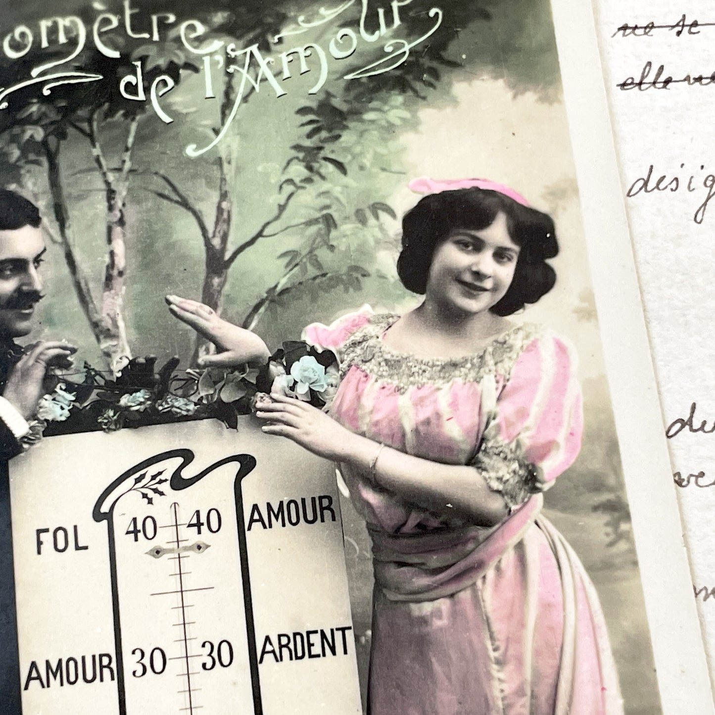 1900s - Vintage French Love Barometer Postcard - Romantic Humorous Antique Collectible Illustration Edwardian Fashion