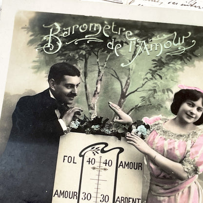 1900s - Vintage French Love Barometer Postcard - Romantic Humorous Antique Collectible Illustration Edwardian Fashion