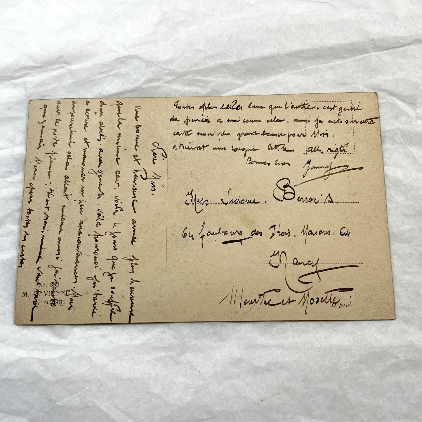 1910s - French Vintage Postcard - Art Nouveau Woman Portrait - Heureuse Année Greeting - Paris January 1911 Mail - Collectible Ephemera