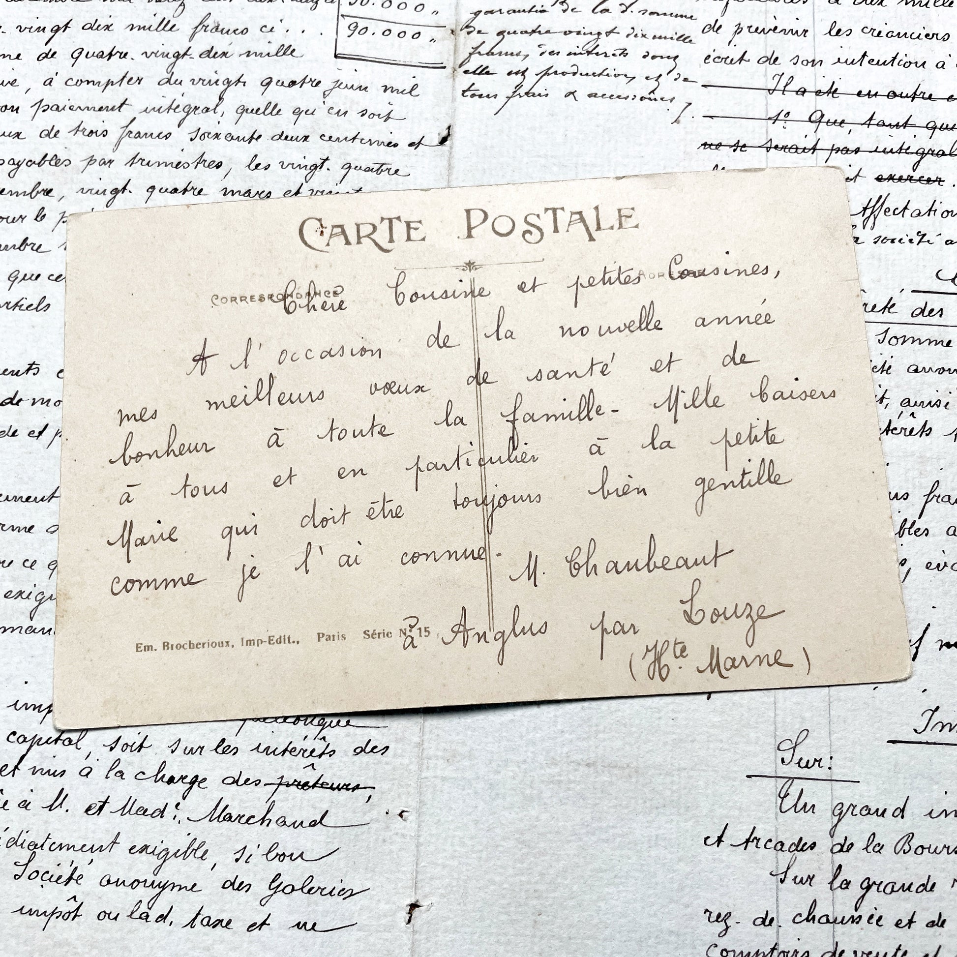 1900s - Antique French Postcard - Je Porte Bonheur Lucky Clover Pink Flowers Vintage Illustration Art Nouveau Era Good Luck Collectible.