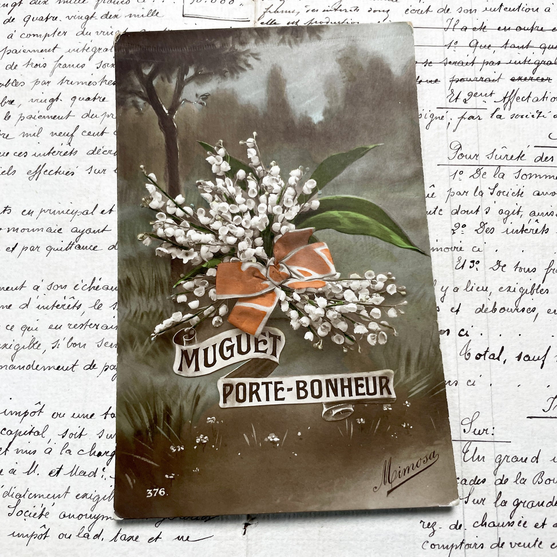 1910s - French Lily of the Valley Postcard - Vintage Floral Muguet Good Luck Card - Porte-Bonheur - Collectible European Ephemera Art