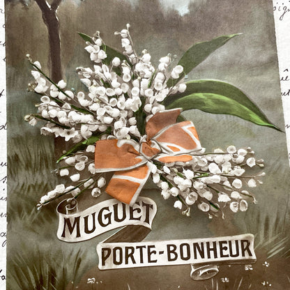1910s - French Lily of the Valley Postcard - Vintage Floral Muguet Good Luck Card - Porte-Bonheur - Collectible European Ephemera Art