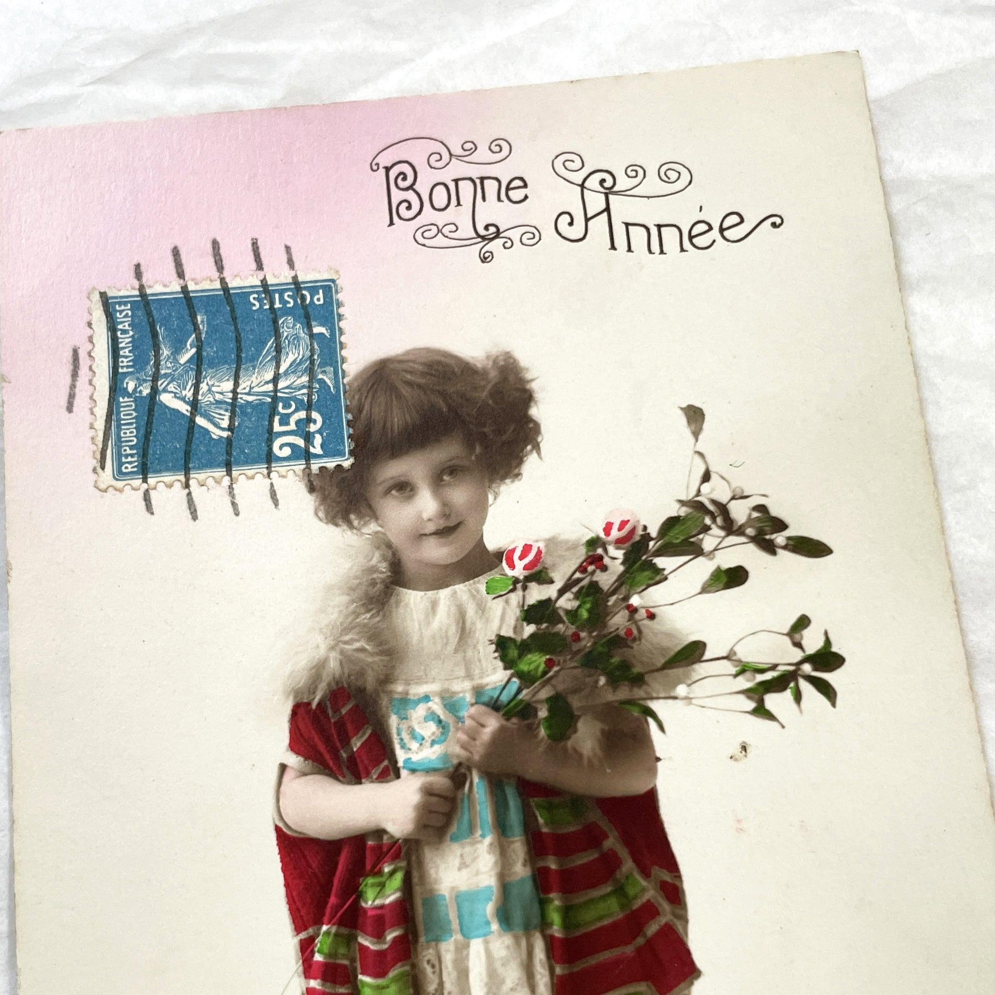 1910s - French New Year Postcard - Charming Young Girl Studio Portrait - Hand-Colored Greeting - Bonne Année - Paris 757 Collectible