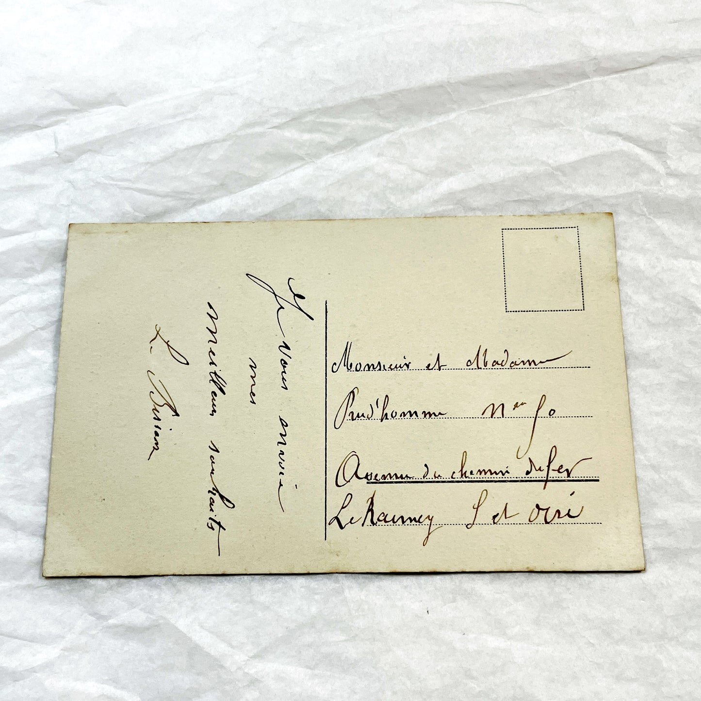 1900s - Vintage French New Year Postcard - Affectionate Couple Portrait - Sepia Tone - Romantic Greeting Card - Antique Ephemera Collectible