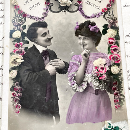 1900s - Antique French Postcard - Le Langage Du Coeur - Vintage Hand-Tinted Photo - Romantic Secret Love Message - Edwardian Era Ephemera