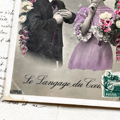 1900s - Antique French Postcard - Le Langage Du Coeur - Vintage Hand-Tinted Photo - Romantic Secret Love Message - Edwardian Era Ephemera