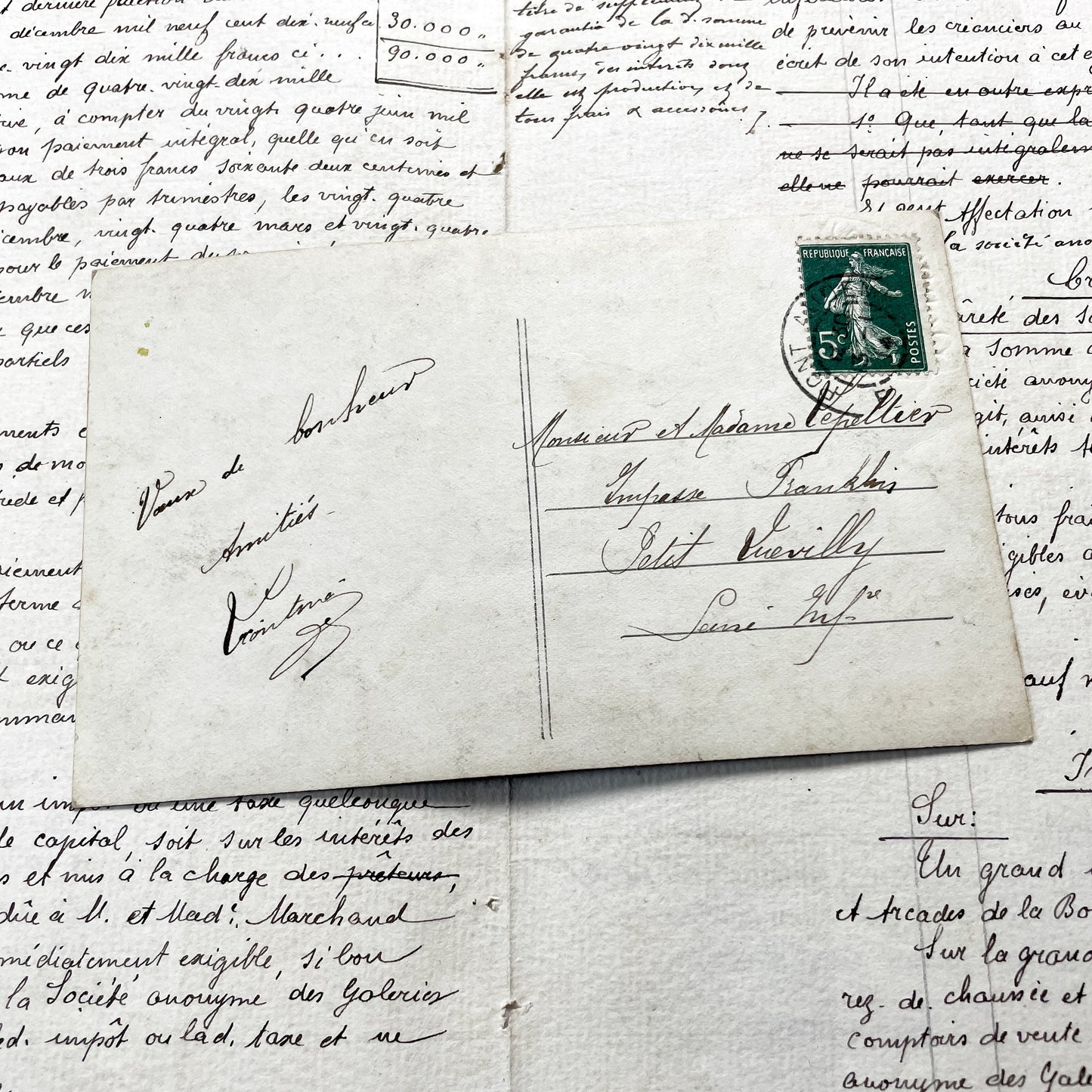 1900s - Hand-Colored French New Year Postcard - Antique Woman Portrait with Flowers - Belle Époque Ephemera - Collectible Art Print.