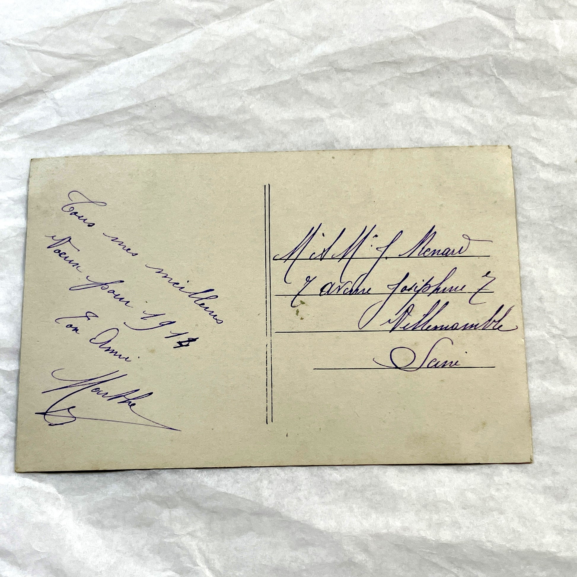 1910s - French Postcard - Young Girl with Flowers - Happy New Year Greeting - Antique Collectible Ephemera - Hand-Colored Photo