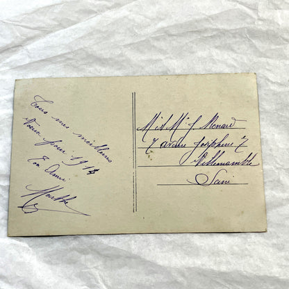 1910s - French Postcard - Young Girl with Flowers - Happy New Year Greeting - Antique Collectible Ephemera - Hand-Colored Photo