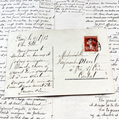 1910s - Vintage French Anniversary Postcard - Hand Tinted Edwardian Couple Portrait with Flowers - Romantic Greeting Card