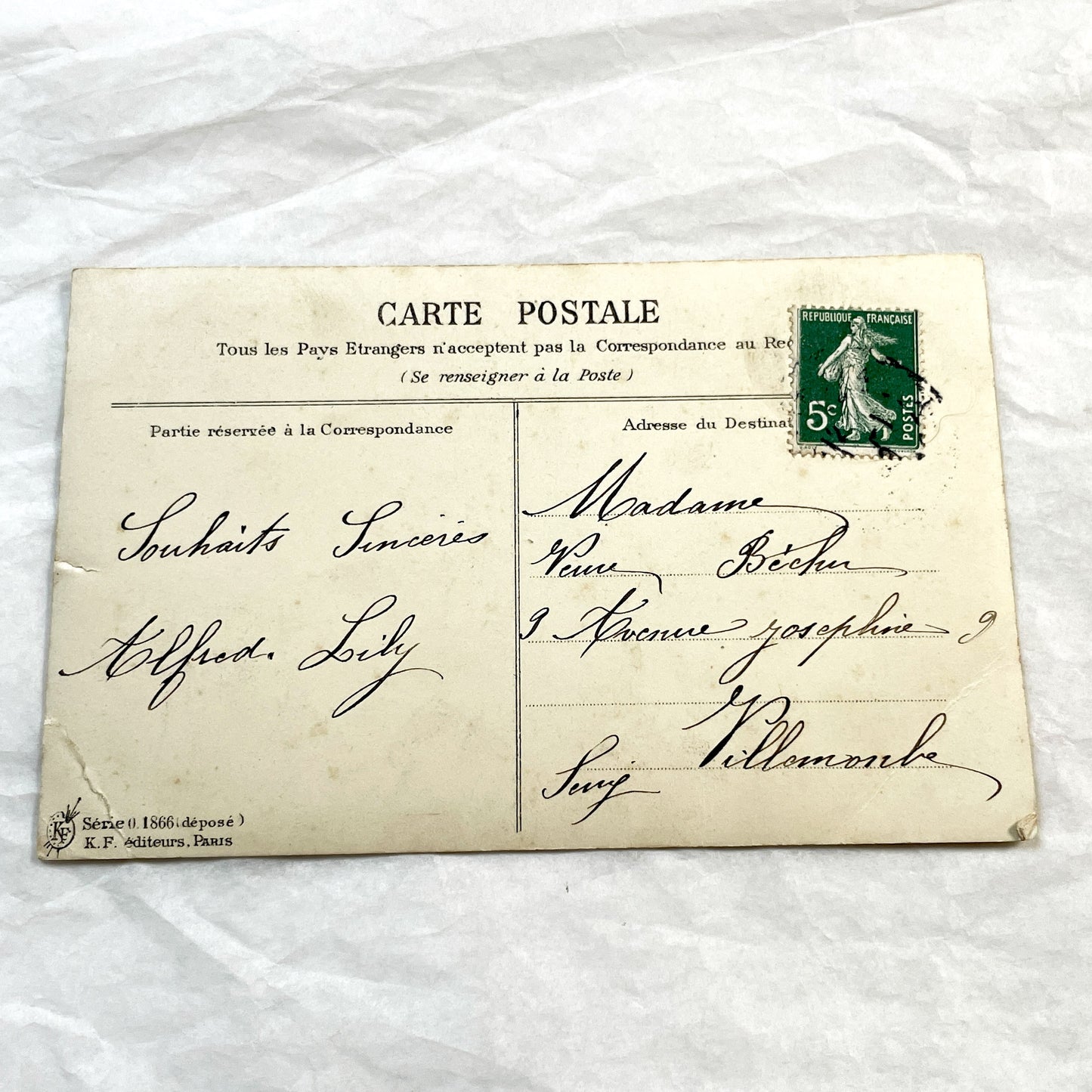 1900s - Vintage French Postcard - Basket of Forget-Me-Nots - Happy New Year Greeting - Floral Illustration - Collectible Ephemera