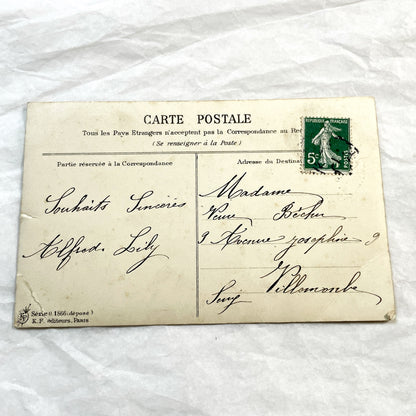 1900s - Vintage French Postcard - Basket of Forget-Me-Nots - Happy New Year Greeting - Floral Illustration - Collectible Ephemera