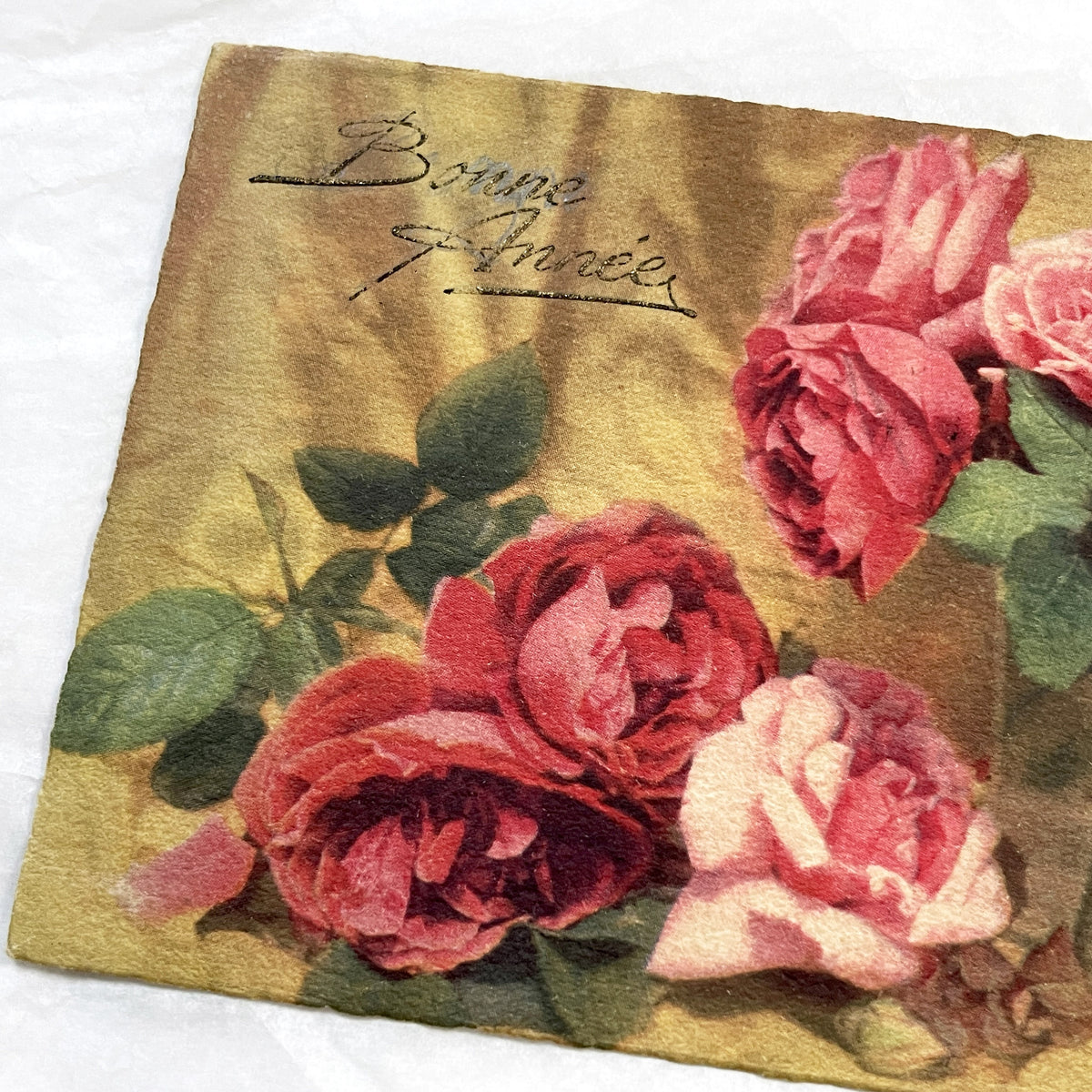 1920s - Antique French Happy New Year Postcard - Vintage Floral Roses Design - Charming Sower Stamp - Collectible Ephemera