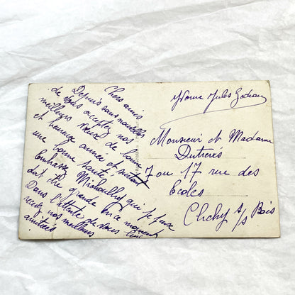 1910s - Vintage French New Year Postcard - Red Carnation & Mimosa Floral Arrangement - Winter Sunset Landscape Art - Collectible Ephemera