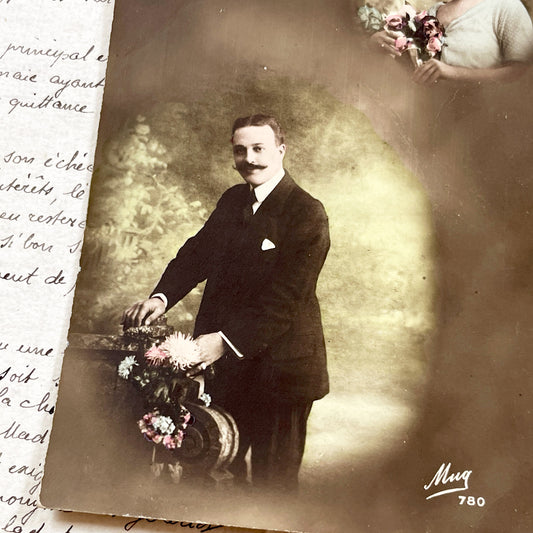 1920s - Le Reve Vintage Postcard - Romantic Couple Portrait - Sepia Tone Hand-Colored Photo - Elegant Man Woman Studio Shot 