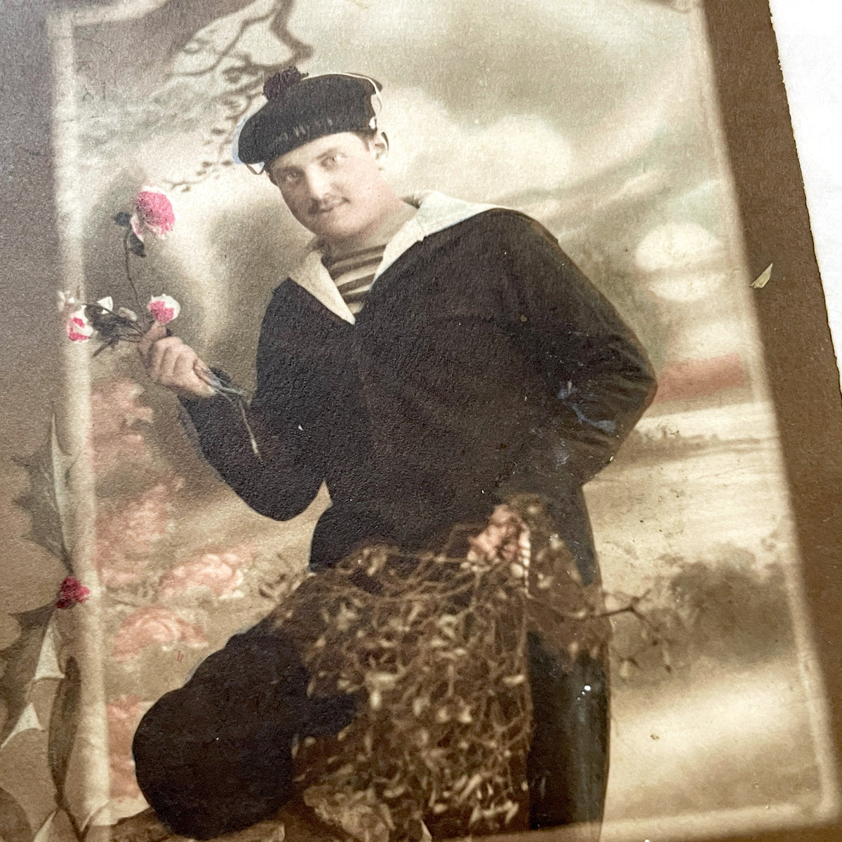 1920s - Vintage French Postcard - Sailor With Roses - Happy New Year Greeting - Romantic Naval Theme - Early 20th Century Ephemera