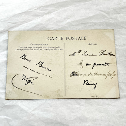 1910s - Vintage French New Year Postcard - Sepia Tone Child Portrait - Ornate Frame And Flowers - Antique French Greeting Card