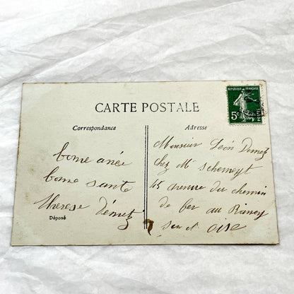 1900s - Vintage French New Year Postcard - Elegant Woman Floral Basket - Hand-Tinted Collectible Ephemera for Scrapbooking