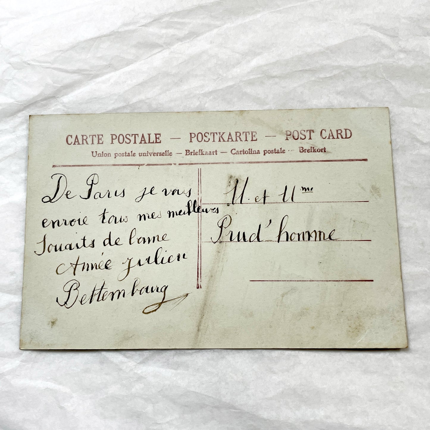 1900s - Vintage French Postcard - New Year Greetings - Little Boy Portrait - Telegram Style Design - Unique Collectible Ephemera