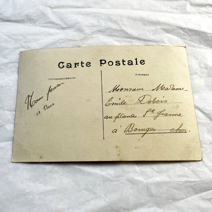 1910s - Antique French Postcard Little Girl Fishing Basket - Hand Tinted Sepia Photo - Sentimental Child Portrait - Collectible Ephemera