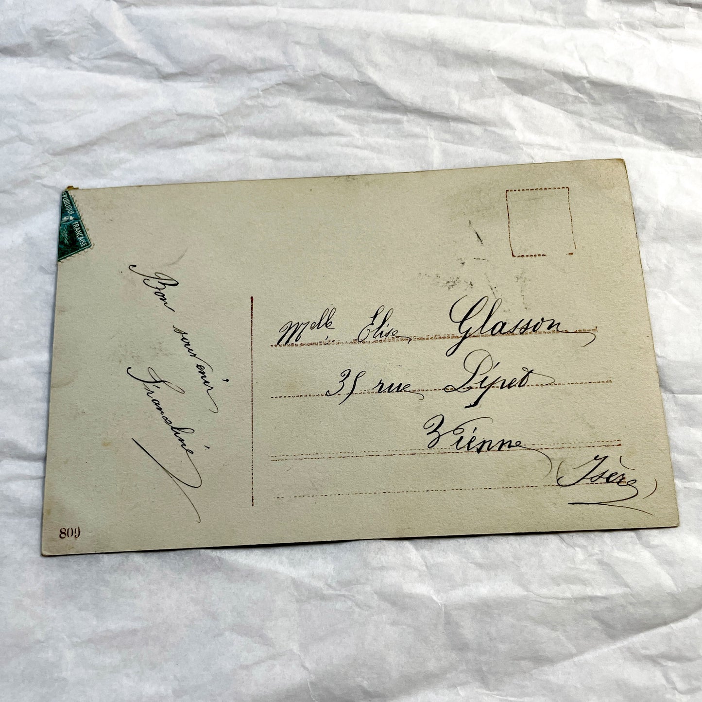 1910s - Vintage French Easter Postcard - Charming Child with Chicken and Spring Blossoms - Antique Happy Easter Greeting Card from France