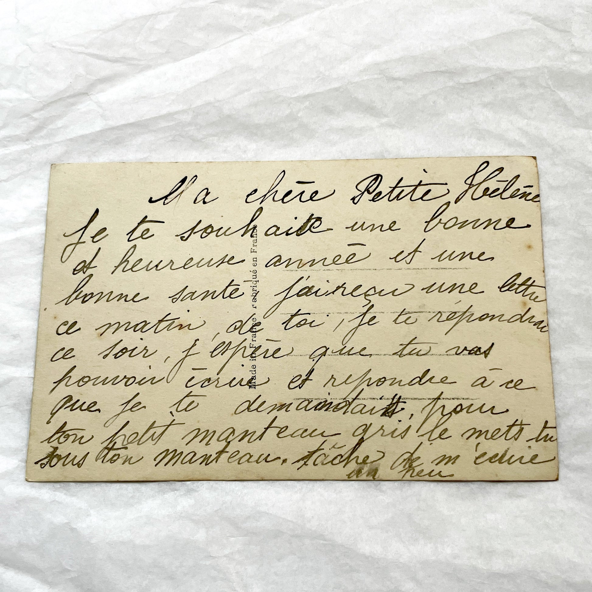 1910s - French New Year Postcard - Vintage Winter Scene with Birds and Snow-Covered Cottage - Vibrant Purple Flowers - Greeting Card