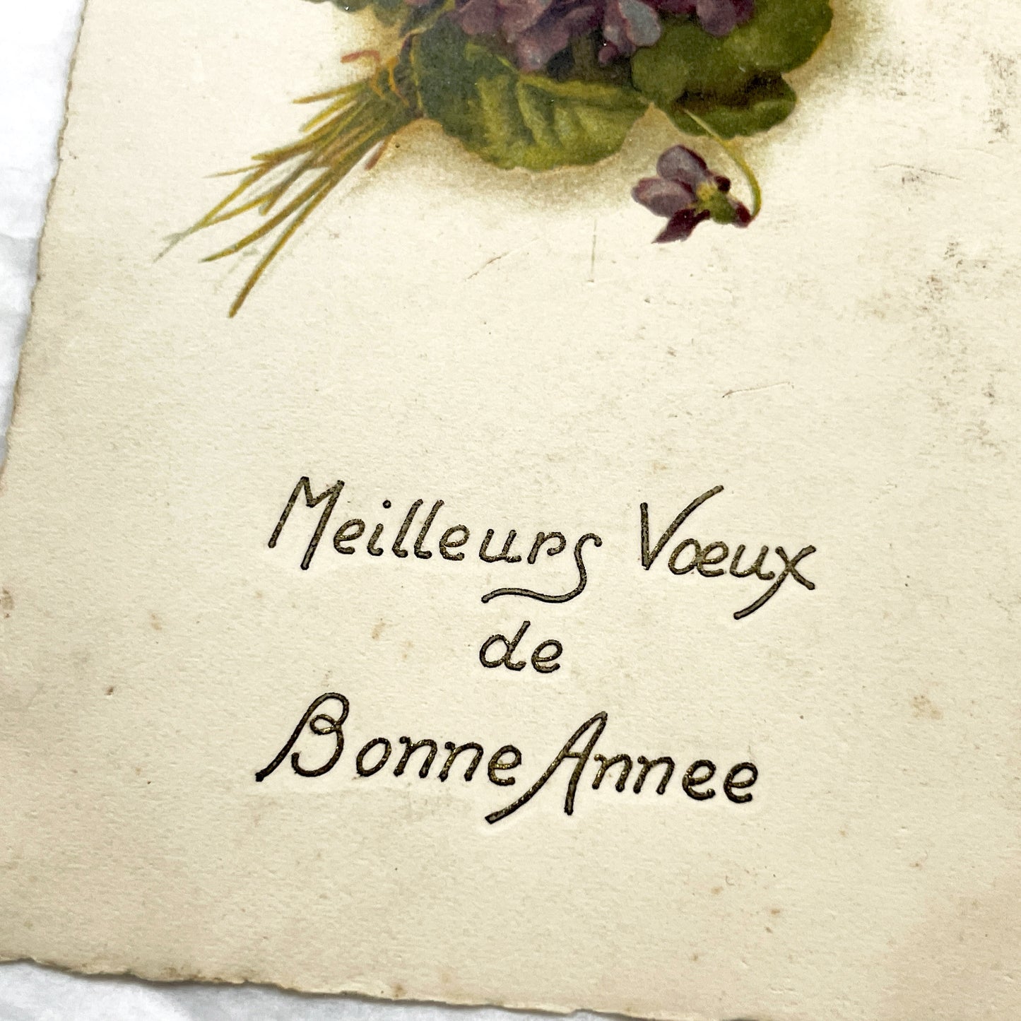 1900s - Vintage French New Year Postcard - Bouquet of Violets - Floral Art Nouveau Greeting Card - Holiday Wishes Ephemera Collectible