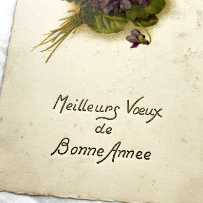 1900s - Vintage French New Year Postcard - Bouquet of Violets - Floral Art Nouveau Greeting Card - Holiday Wishes Ephemera Collectible