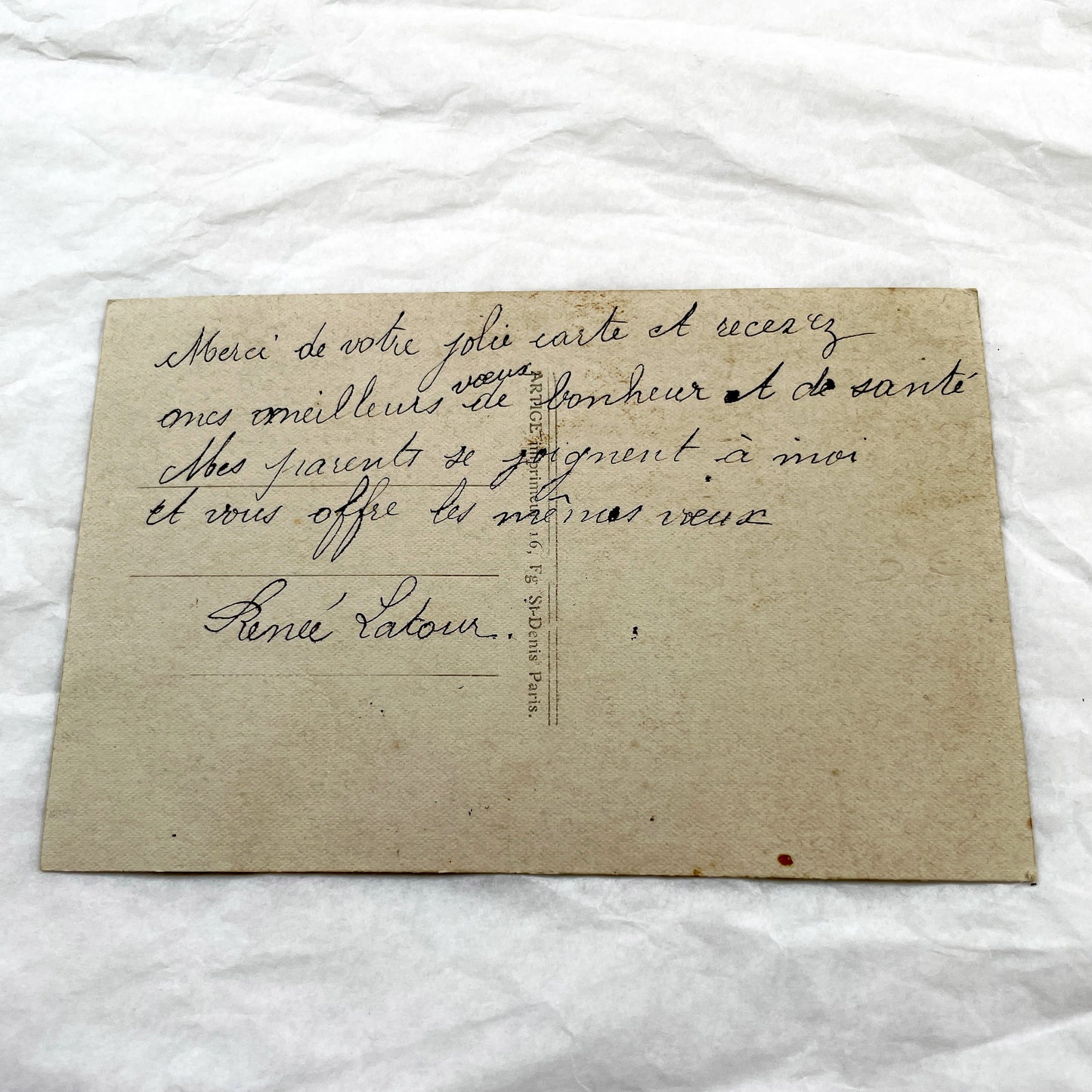 1910s - Vintage French Bonne Année Postcard - Child with Flower Basket - Hand Tinted Sepia Photo - Antique New Year Greeting Card