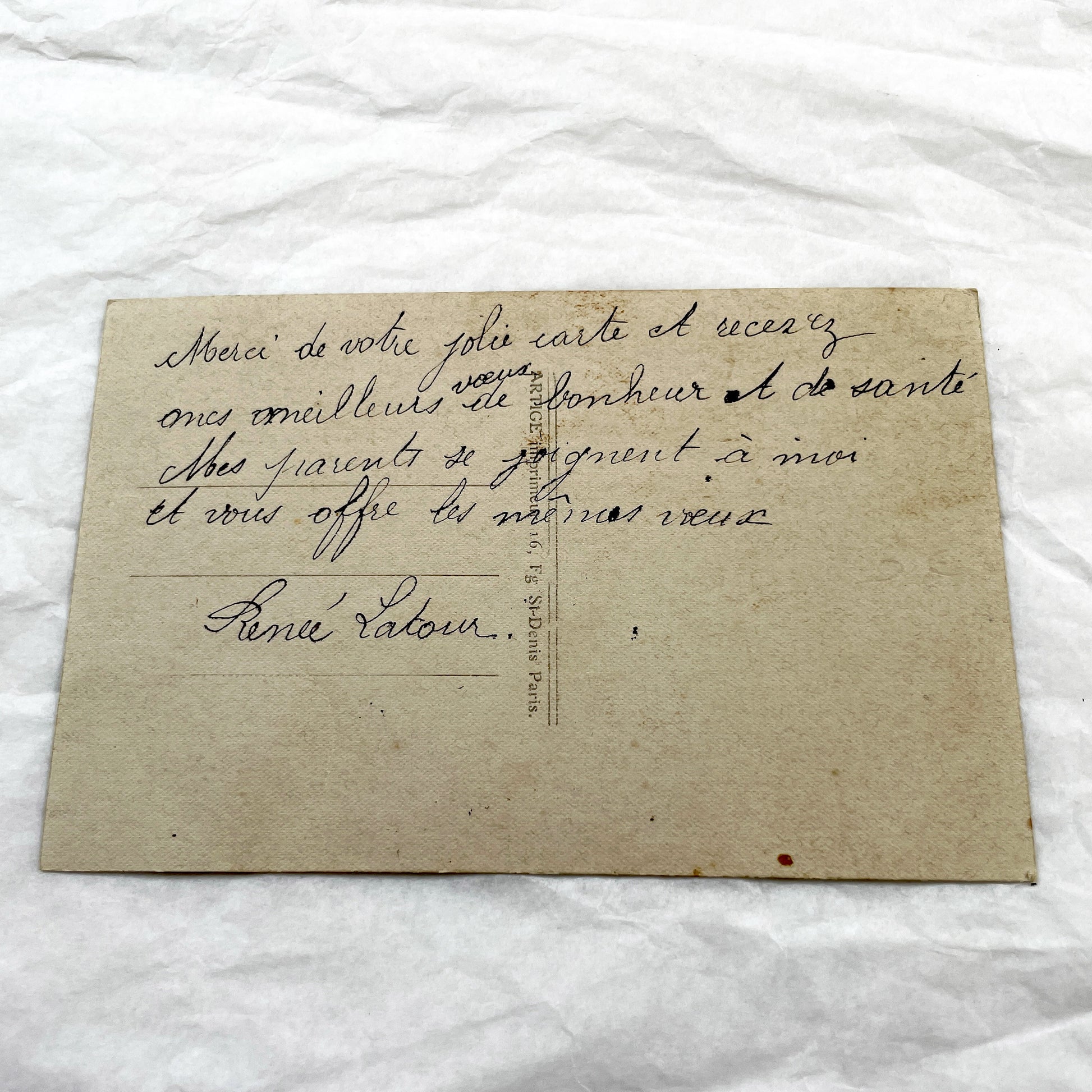 1910s - Vintage French Bonne Année Postcard - Child with Flower Basket - Hand Tinted Sepia Photo - Antique New Year Greeting Card