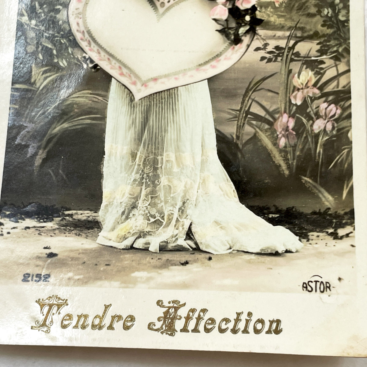 1910s - Vintage French Postcard - Romantic Woman Heart Roses - Elegant Edwardian Lady - Hand Tinted Valentine Greeting Card
