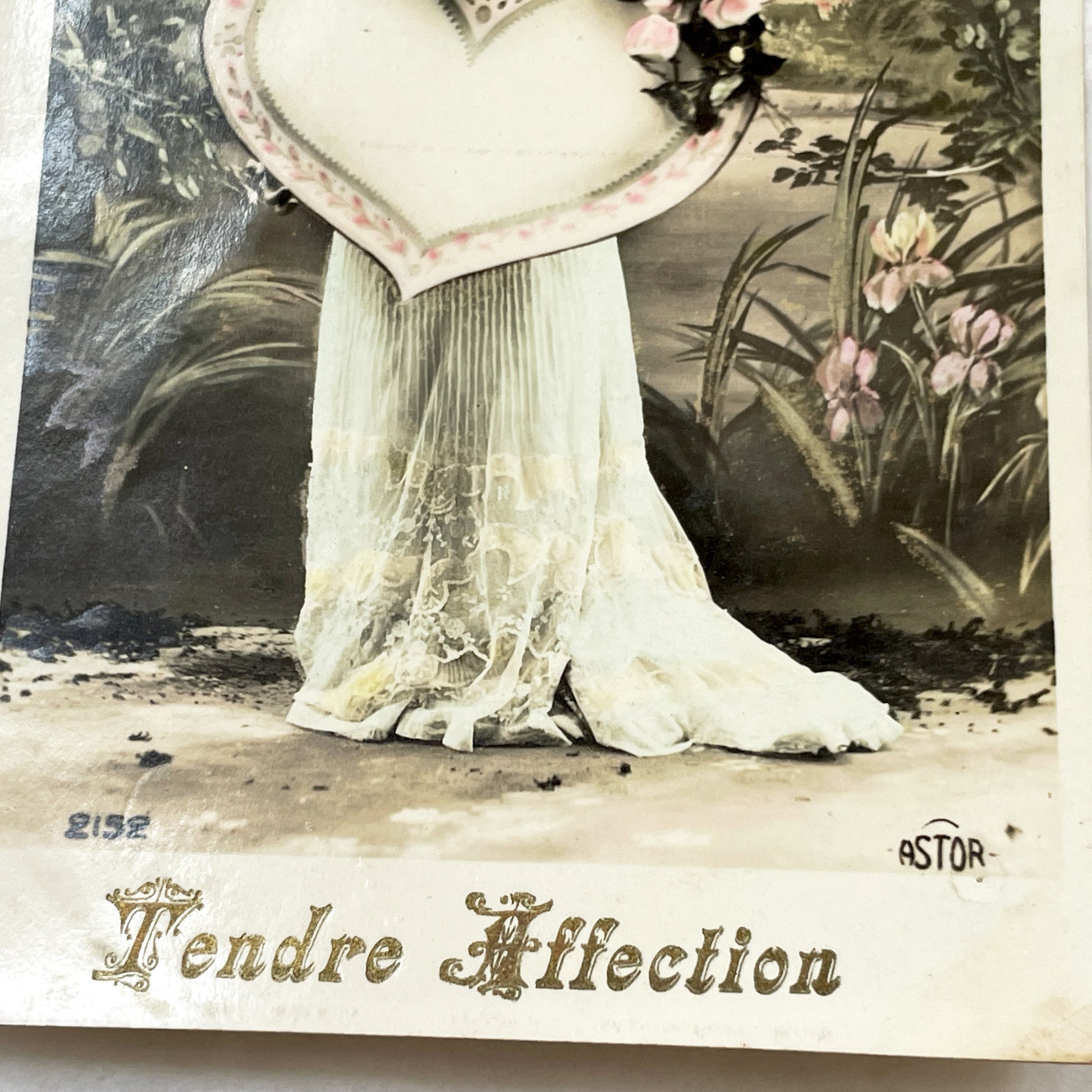 1910s - Vintage French Postcard - Romantic Woman Heart Roses - Elegant Edwardian Lady - Hand Tinted Valentine Greeting Card
