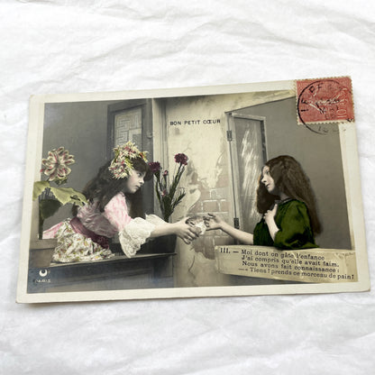 1900s - French Postcard - Child Charity Theme - Vintage Hand-Tinted Sepia Photo - Paris Collectible Paper