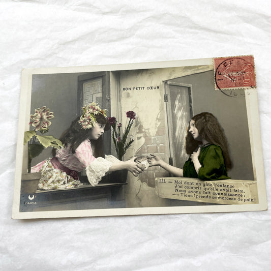 1900s - French Postcard - Child Charity Theme - Vintage Hand-Tinted Sepia Photo - Paris Collectible Paper