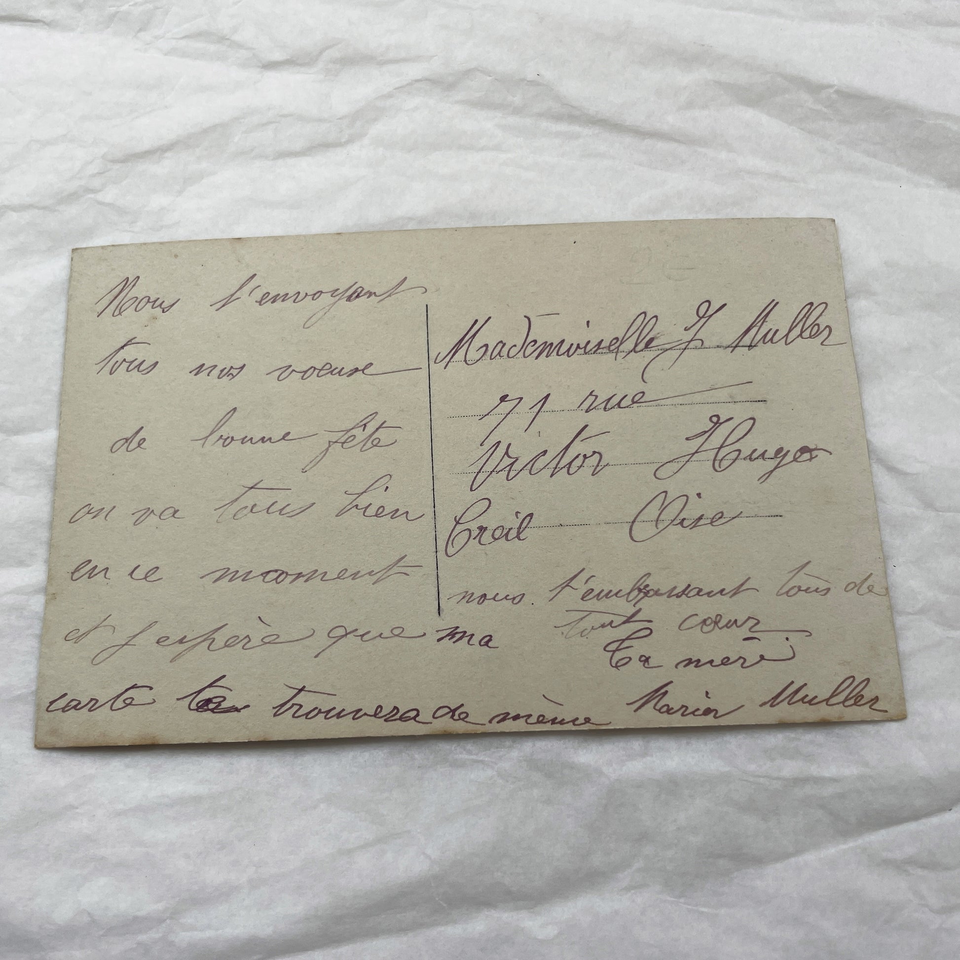 1900s - Antique French Bonne Fête Postcard - Sepia Child Portrait with Flowers - Vintage Kids Greeting Card - Collectible Paper Ephemera.