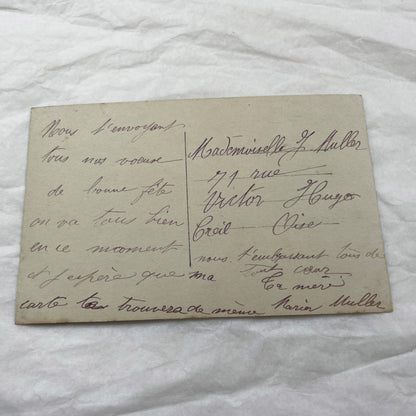 1900s - Antique French Bonne Fête Postcard - Sepia Child Portrait with Flowers - Vintage Kids Greeting Card - Collectible Paper Ephemera.