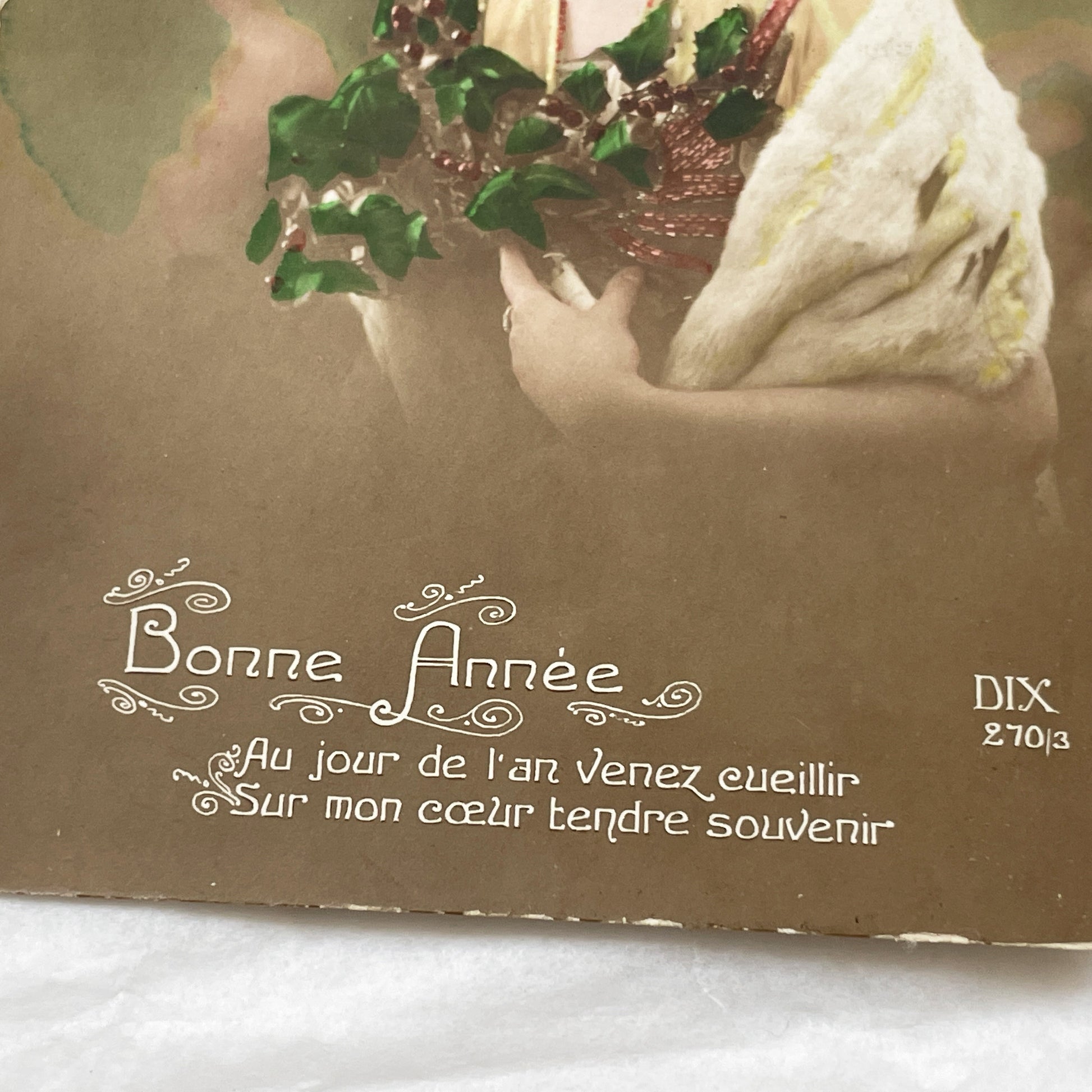 1910s - Beautiful New Year Postcard - Elegant Woman Holding Berries - French Nouvelle Année Greeting - Vintage Sentimental Art
