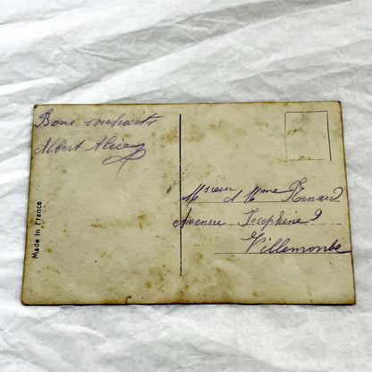 1910s - Vintage French Postcard - Baby, Dog, Umbrella, Snowy Scene - New Year Greeting - Sentimental Winter Imagery - Collectible Ephemera