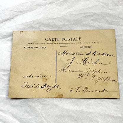 1900s - Vintage French New Year Postcard - Embossed Birdhouse with Robin - Applied Doves, Ribbon, and Dried Flora - Charming Ephemera