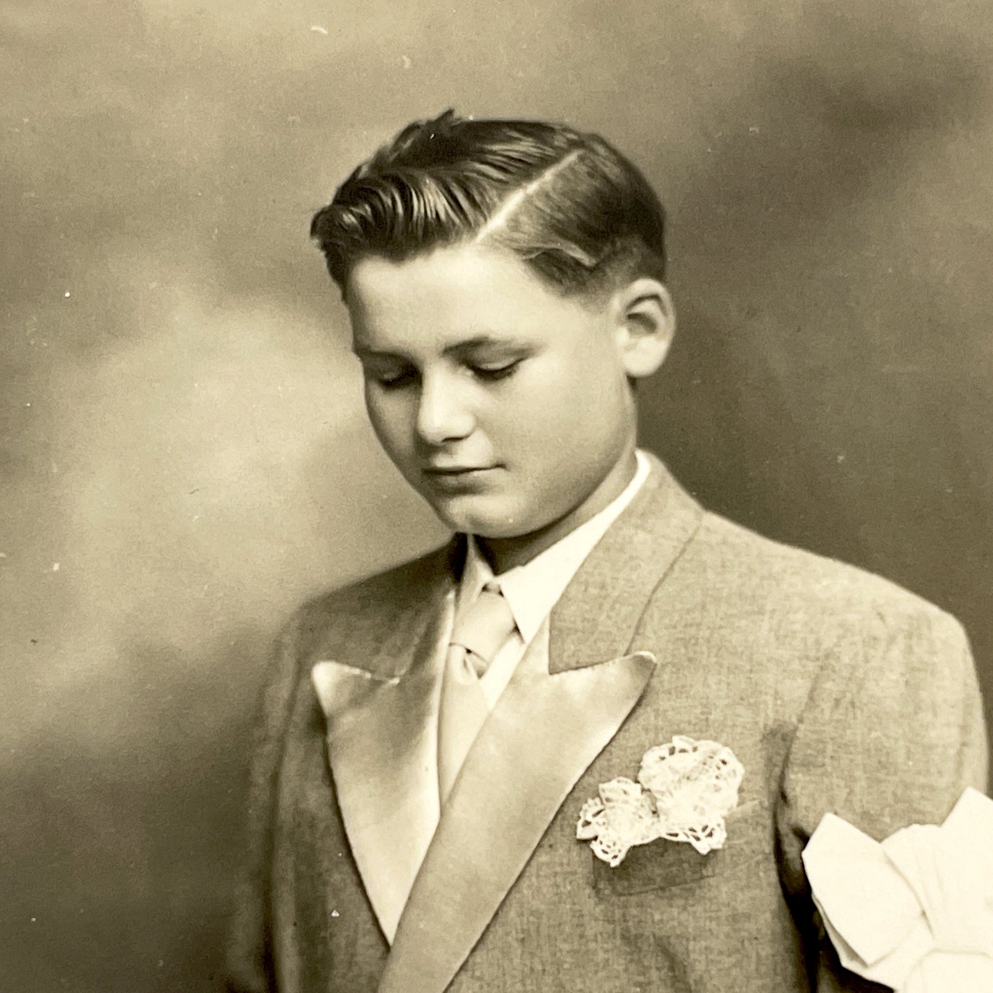 1940s - Vintage First Holy Communion Photo - Young Boy Religious Sacrament - Portrait Studio Photography - Catholic Christian Keepsake