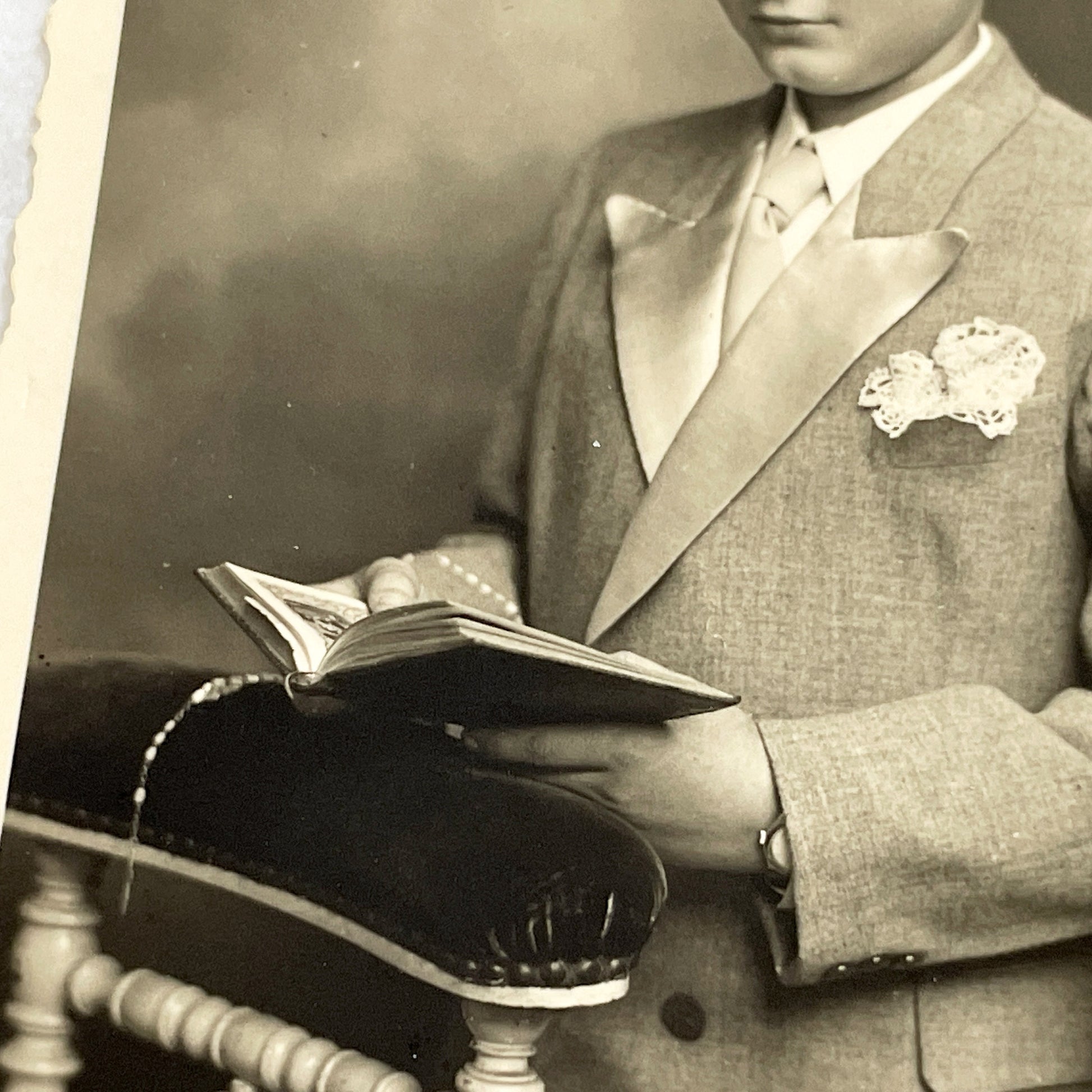 1940s - Vintage First Holy Communion Photo - Young Boy Religious Sacrament - Portrait Studio Photography - Catholic Christian Keepsake